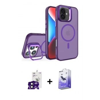 MARSİLYAN™- iPhone 16 Kılıf Akış Form - Siyah Bilvis 5in1 5D Magic Hayalet Cam Ekran Koruyucu + Bilvis Titan Kamera Lens - SH