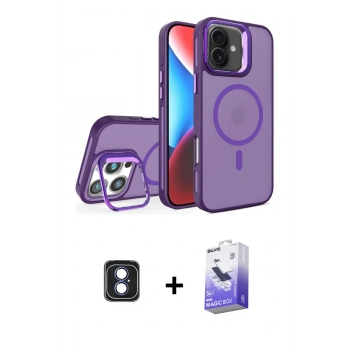 MARSİLYAN™- iPhone 16 Kılıf Akış Form - Siyah Bilvis 5in1 5D Magic Hayalet Cam Ekran Koruyucu + PVD Metal Kamera Lens - MI