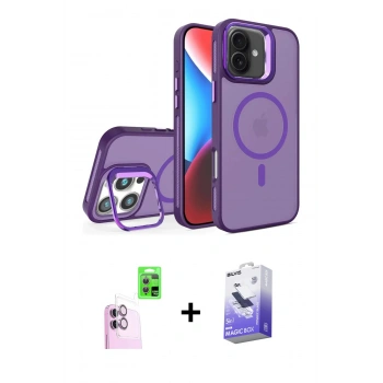 MARSİLYAN™- iPhone 16 Kılıf Akış Form - Siyah Bilvis 5in1 5D Magic Hayalet Cam Ekran Koruyucu + Raze Metal Kamera Lens - PE