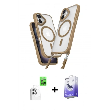 MARSİLYAN™- iPhone 16 Kılıf Atlas Doku Koleksiyonu - Siyah Bilvis 5in1 5D Magic Hayalet Cam Ekran Koruyucu + Raze Metal Kamera Lens - BZ