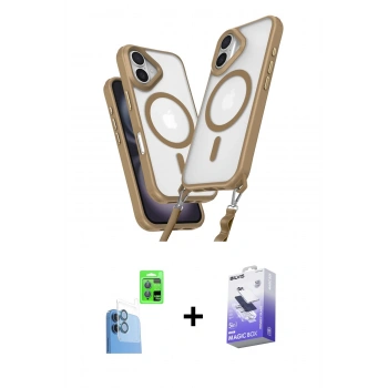 MARSİLYAN™- iPhone 16 Kılıf Atlas Doku Koleksiyonu - Siyah Bilvis 5in1 5D Magic Hayalet Cam Ekran Koruyucu + Raze Metal Kamera Lens - LT