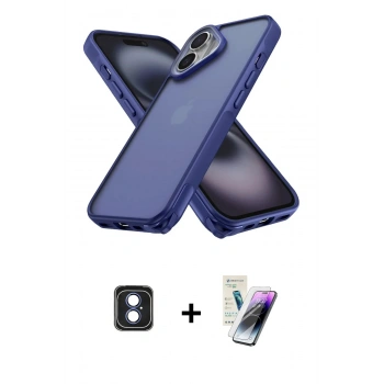 MARSİLYAN™- iPhone 16 Kılıf Atlas Form - Şeffaf Pasifik Cam Ekran Koruyucu + PVD Metal Kamera Lens - MI