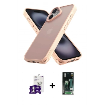 MARSİLYAN™- iPhone 16 Kılıf Atlas Form - Siyah 360 Mat Full Body Arka Koruyucu + Bilvis Titan Kamera Lens - PE