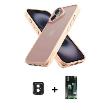 MARSİLYAN™- iPhone 16 Kılıf Atlas Form - Siyah 360 Mat Full Body Arka Koruyucu + PVD Metal Kamera Lens - PE