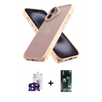 MARSİLYAN™- iPhone 16 Kılıf Atlas Form - Siyah 360 Mat Full Body Arka Koruyucu + Bilvis Titan Kamera Lens - SH