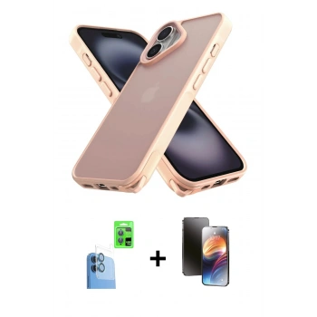 MARSİLYAN™- iPhone 16 Kılıf Atlas Form - Siyah 3D Antistatik Mat Seramik Nano Ekran Koruyucu + Raze Metal Kamera Lens - LT