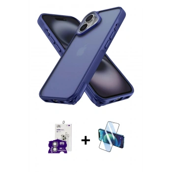 MARSİLYAN™- iPhone 16 Kılıf Atlas Form - Siyah 3D Antistatik Seramik Nano Ekran Koruyucu + Bilvis Titan Kamera Lens - GS