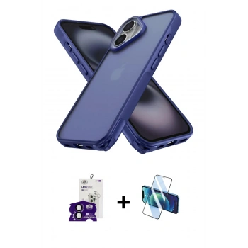 MARSİLYAN™- iPhone 16 Kılıf Atlas Form - Siyah 3D Antistatik Seramik Nano Ekran Koruyucu + Bilvis Titan Kamera Lens - SH