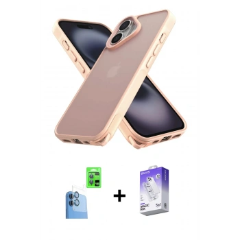 MARSİLYAN™- iPhone 16 Kılıf Atlas Form - Siyah Bilvis 5in1 3D Magic Cam Ekran Koruyucu + Raze Metal Kamera Lens - LT