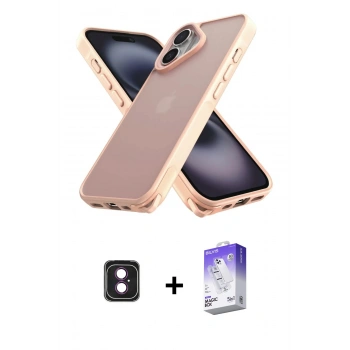 MARSİLYAN™- iPhone 16 Kılıf Atlas Form - Siyah Bilvis 5in1 3D Magic Cam Ekran Koruyucu + PVD Metal Kamera Lens - PE
