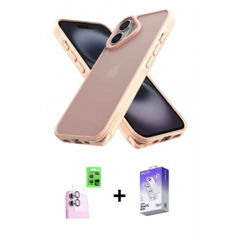 MARSİLYAN™- iPhone 16 Kılıf Atlas Form - Siyah Bilvis 5in1 3D Magic Cam Ekran Koruyucu + Raze Metal Kamera Lens - PE