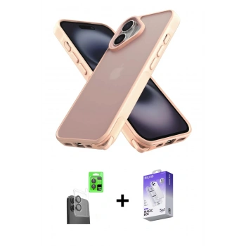 MARSİLYAN™- iPhone 16 Kılıf Atlas Form - Siyah Bilvis 5in1 3D Magic Cam Ekran Koruyucu + Raze Metal Kamera Lens - SH