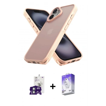 MARSİLYAN™- iPhone 16 Kılıf Atlas Form - Siyah Bilvis 5in1 3D Magic Cam Ekran Koruyucu + Bilvis Titan Kamera Lens - YL