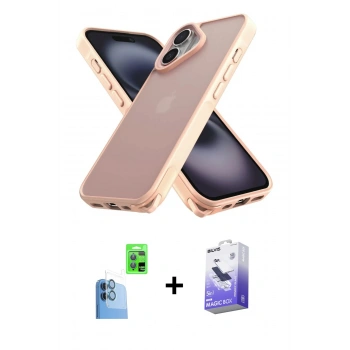 MARSİLYAN™- iPhone 16 Kılıf Atlas Form - Siyah Bilvis 5in1 5D Magic Hayalet Cam Ekran Koruyucu + Raze Metal Kamera Lens - LT