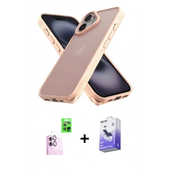 MARSİLYAN™- iPhone 16 Kılıf Atlas Form - Siyah Bilvis 5in1 5D Magic Hayalet Cam Ekran Koruyucu + Raze Metal Kamera Lens - PE