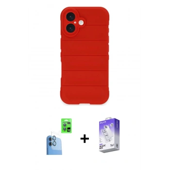 MARSİLYAN™- iPhone 16 Kılıf Atlas Koleksiyonu - Siyah Bilvis 5in1 3D Magic Cam Ekran Koruyucu + Raze Metal Kamera Lens - LT