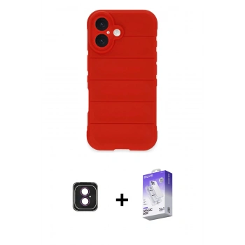 MARSİLYAN™- iPhone 16 Kılıf Atlas Koleksiyonu - Siyah Bilvis 5in1 3D Magic Cam Ekran Koruyucu + PVD Metal Kamera Lens - PE