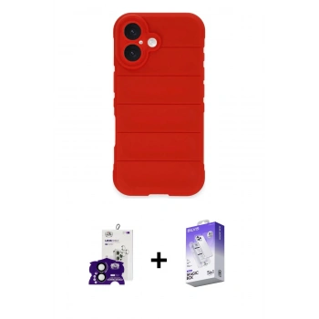 MARSİLYAN™- iPhone 16 Kılıf Atlas Koleksiyonu - Siyah Bilvis 5in1 3D Magic Cam Ekran Koruyucu + Bilvis Titan Kamera Lens - SH
