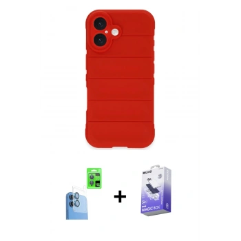 MARSİLYAN™- iPhone 16 Kılıf Atlas Koleksiyonu - Siyah Bilvis 5in1 5D Magic Hayalet Cam Ekran Koruyucu + Raze Metal Kamera Lens - LT