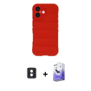 MARSİLYAN™- iPhone 16 Kılıf Atlas Koleksiyonu - Siyah Bilvis 5in1 5D Magic Hayalet Cam Ekran Koruyucu + PVD Metal Kamera Lens - MI