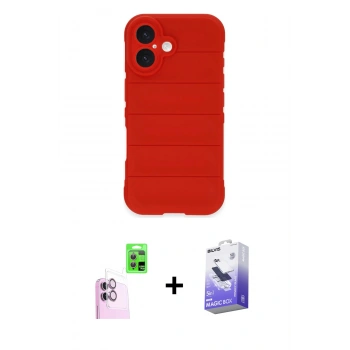MARSİLYAN™- iPhone 16 Kılıf Atlas Koleksiyonu - Siyah Bilvis 5in1 5D Magic Hayalet Cam Ekran Koruyucu + Raze Metal Kamera Lens - PE