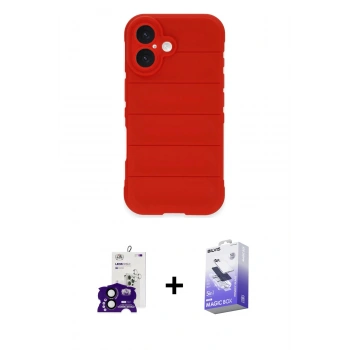 MARSİLYAN™- iPhone 16 Kılıf Atlas Koleksiyonu - Siyah Bilvis 5in1 5D Magic Hayalet Cam Ekran Koruyucu + Bilvis Titan Kamera Lens - SH