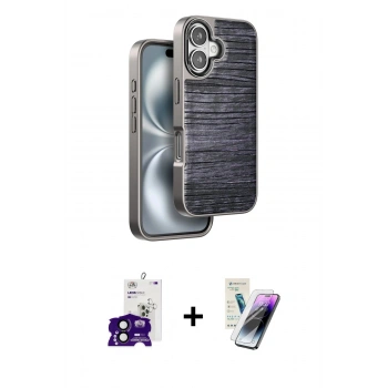 MARSİLYAN™- iPhone 16 Kılıf Atlas Minimal Özel Seri - Şeffaf Pasifik Cam Ekran Koruyucu + Bilvis Titan Kamera Lens - SH