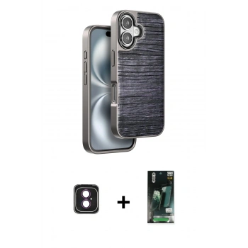 MARSİLYAN™- iPhone 16 Kılıf Atlas Minimal Özel Seri - Siyah 360 Mat Full Body Arka Koruyucu + PVD Metal Kamera Lens - PE