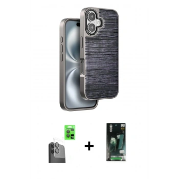 MARSİLYAN™- iPhone 16 Kılıf Atlas Minimal Özel Seri - Siyah 360 Mat Full Body Arka Koruyucu + Raze Metal Kamera Lens - SH