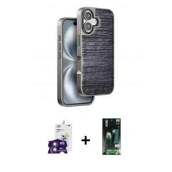 MARSİLYAN™- iPhone 16 Kılıf Atlas Minimal Özel Seri - Siyah 360 Mat Full Body Arka Koruyucu + Bilvis Titan Kamera Lens - YL