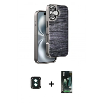 MARSİLYAN™- iPhone 16 Kılıf Atlas Minimal Özel Seri - Siyah 360 Mat Full Body Arka Koruyucu + PVD Metal Kamera Lens - YL