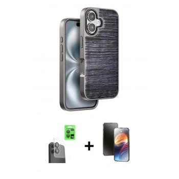 MARSİLYAN™- iPhone 16 Kılıf Atlas Minimal Özel Seri - Siyah 3D Antistatik Mat Seramik Nano Ekran Koruyucu + Raze Metal Kamera Lens - SH