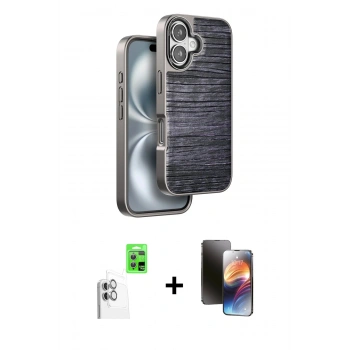 MARSİLYAN™- iPhone 16 Kılıf Atlas Minimal Özel Seri - Siyah 3D Antistatik Mat Seramik Nano Ekran Koruyucu + Raze Metal Kamera Lens - BZ