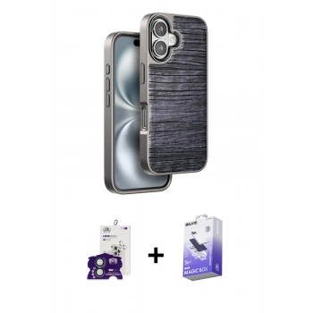 MARSİLYAN™- iPhone 16 Kılıf Atlas Minimal Özel Seri - Siyah Bilvis 5in1 5D Magic Hayalet Cam Ekran Koruyucu + Bilvis Titan Kamera Lens - YL