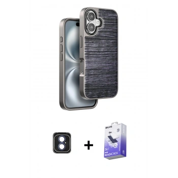 MARSİLYAN™- iPhone 16 Kılıf Atlas Minimal Özel Seri - Siyah Bilvis 5in1 5D Magic Hayalet Cam Ekran Koruyucu + PVD Metal Kamera Lens - MI