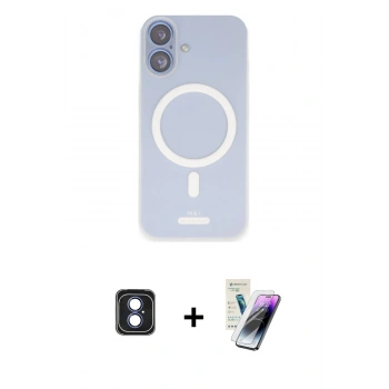 MARSİLYAN™- iPhone 16 Kılıf Çekirdek Klasik - Şeffaf Pasifik Cam Ekran Koruyucu + PVD Metal Kamera Lens - MI