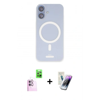 MARSİLYAN™- iPhone 16 Kılıf Çekirdek Klasik - Şeffaf Pasifik Cam Ekran Koruyucu + Raze Metal Kamera Lens - PE
