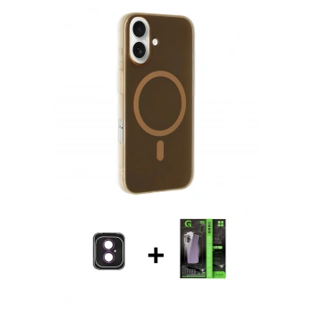 MARSİLYAN™- iPhone 16 Kılıf Çekirdek Modern Prime - Şeffaf 360 Full Body Arka Koruyucu + PVD Metal Kamera Lens - PE
