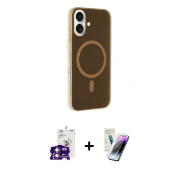 MARSİLYAN™- iPhone 16 Kılıf Çekirdek Modern Prime - Şeffaf Pasifik Cam Ekran Koruyucu + Bilvis Titan Kamera Lens - PE