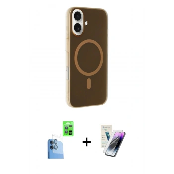MARSİLYAN™- iPhone 16 Kılıf Çekirdek Modern Prime - Şeffaf Pasifik Cam Ekran Koruyucu + Raze Metal Kamera Lens - LT