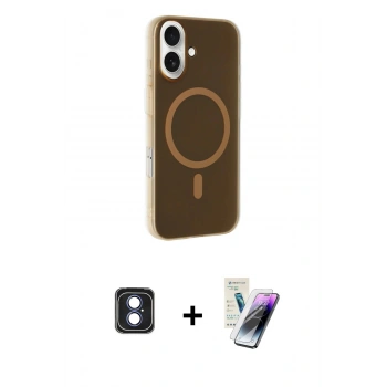 MARSİLYAN™- iPhone 16 Kılıf Çekirdek Modern Prime - Şeffaf Pasifik Cam Ekran Koruyucu + PVD Metal Kamera Lens - MI