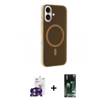 MARSİLYAN™- iPhone 16 Kılıf Çekirdek Modern Prime - Siyah 360 Mat Full Body Arka Koruyucu + Bilvis Titan Kamera Lens - YL