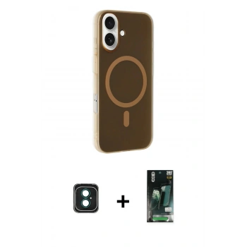 MARSİLYAN™- iPhone 16 Kılıf Çekirdek Modern Prime - Siyah 360 Mat Full Body Arka Koruyucu + PVD Metal Kamera Lens - YL