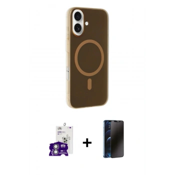 MARSİLYAN™- iPhone 16 Kılıf Çekirdek Modern Prime - Siyah 3D Antistatik Hayalet Cam Ekran Koruyucu + Bilvis Titan Kamera Lens - GS