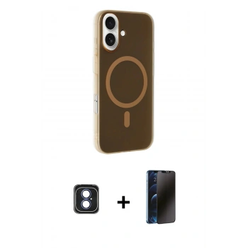MARSİLYAN™- iPhone 16 Kılıf Çekirdek Modern Prime - Siyah 3D Antistatik Hayalet Cam Ekran Koruyucu + PVD Metal Kamera Lens - MI