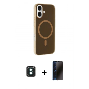 MARSİLYAN™- iPhone 16 Kılıf Çekirdek Modern Prime - Siyah 3D Antistatik Hayalet Cam Ekran Koruyucu + PVD Metal Kamera Lens - YL
