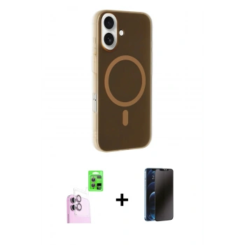 MARSİLYAN™- iPhone 16 Kılıf Çekirdek Modern Prime - Siyah 3D Antistatik Hayalet Cam Ekran Koruyucu + Raze Metal Kamera Lens - PE