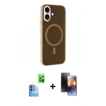 MARSİLYAN™- iPhone 16 Kılıf Çekirdek Modern Prime - Siyah 3D Antistatik Mat Seramik Nano Ekran Koruyucu + Raze Metal Kamera Lens - LT