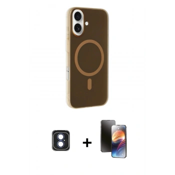 MARSİLYAN™- iPhone 16 Kılıf Çekirdek Modern Prime - Siyah 3D Antistatik Mat Seramik Nano Ekran Koruyucu + PVD Metal Kamera Lens - MI