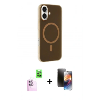 MARSİLYAN™- iPhone 16 Kılıf Çekirdek Modern Prime - Siyah 3D Antistatik Mat Seramik Nano Ekran Koruyucu + Raze Metal Kamera Lens - PE